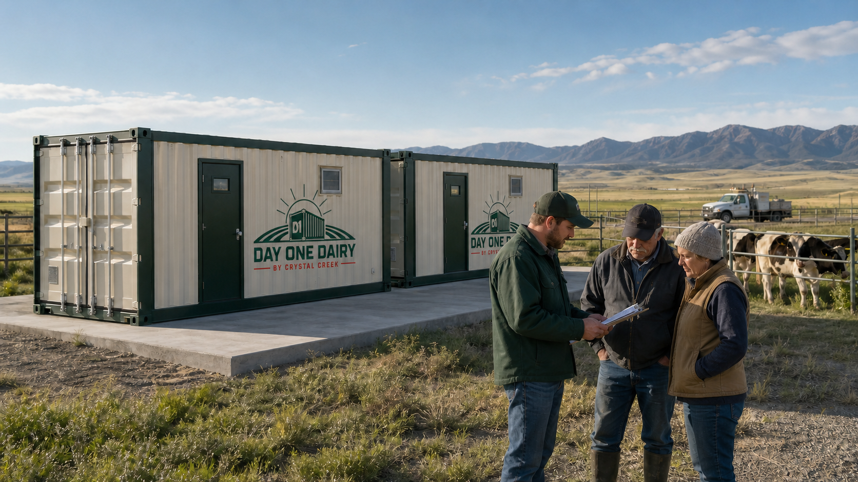 Day One Dairy module serving a small farm in a rural landscape